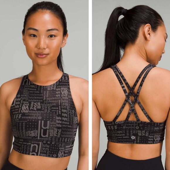 Lululemon Energy High-Neck Longline Bra In Lululemon Ombre Black Multi Size 4 - Picture 1 of 7